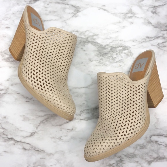Dolce Vita Shoes - Dolce Vita | Kenli Taupe Laser Cut Mules Heels